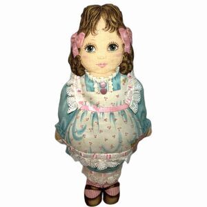Vintage Printed Fabric Cloth Doll With Embellishments Hand Sewn MCM Cranston VIP